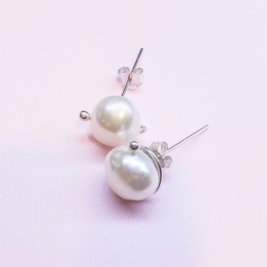 AMD1309 Handmade Sterling Silver Spiral Baroque Pearl Studs - Limited Edition - Ear Studs - Alexa Martha Designs   