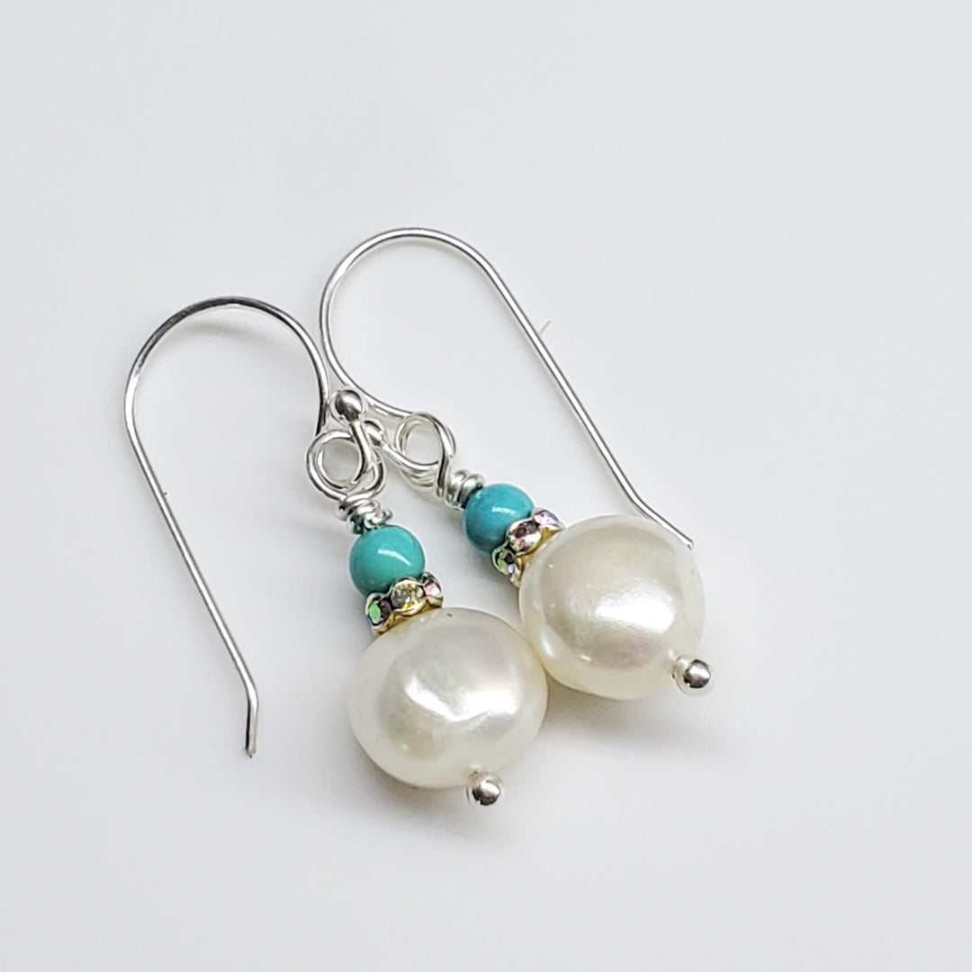 AMD1310-AMD1310-2-AMD1310-3 10mm Freshwater Baroque Pearl Sterling Silver Crystal Dangle Earrings - Earrings - Alexa Martha Designs   
