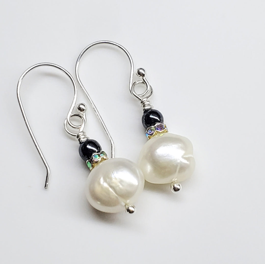 AMD1310-AMD1310-2-AMD1310-3 10mm Freshwater Baroque Pearl Sterling Silver Crystal Dangle Earrings - Earrings - Alexa Martha Designs   