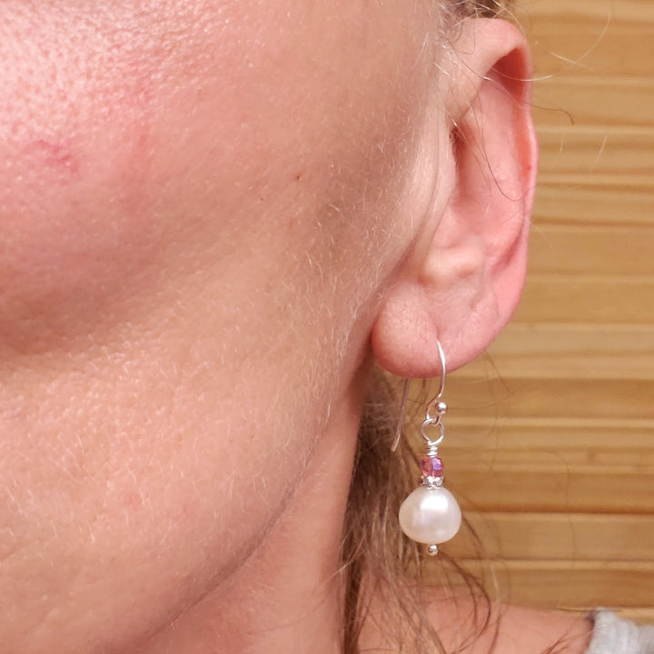 AMD1310-AMD1310-2-AMD1310-3 10mm Freshwater Baroque Pearl Sterling Silver Crystal Dangle Earrings - Earrings - Alexa Martha Designs   