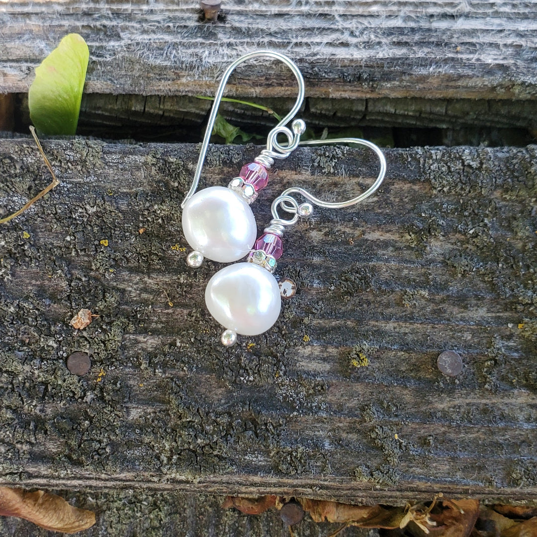 AMD1310-AMD1310-2-AMD1310-3 10mm Freshwater Baroque Pearl Sterling Silver Crystal Dangle Earrings - Earrings - Alexa Martha Designs   