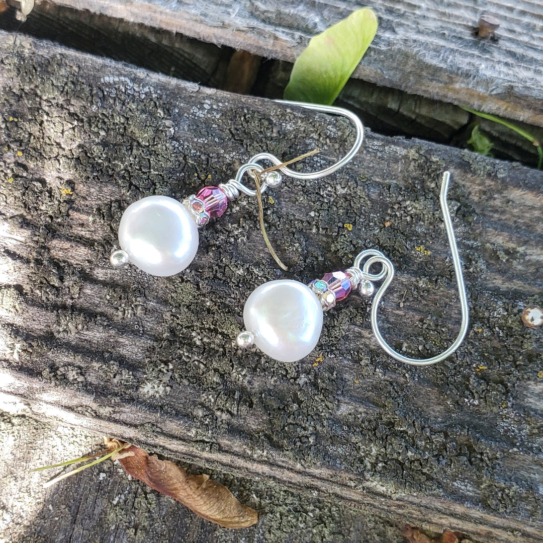AMD1310-AMD1310-2-AMD1310-3 10mm Freshwater Baroque Pearl Sterling Silver Crystal Dangle Earrings - Earrings - Alexa Martha Designs   