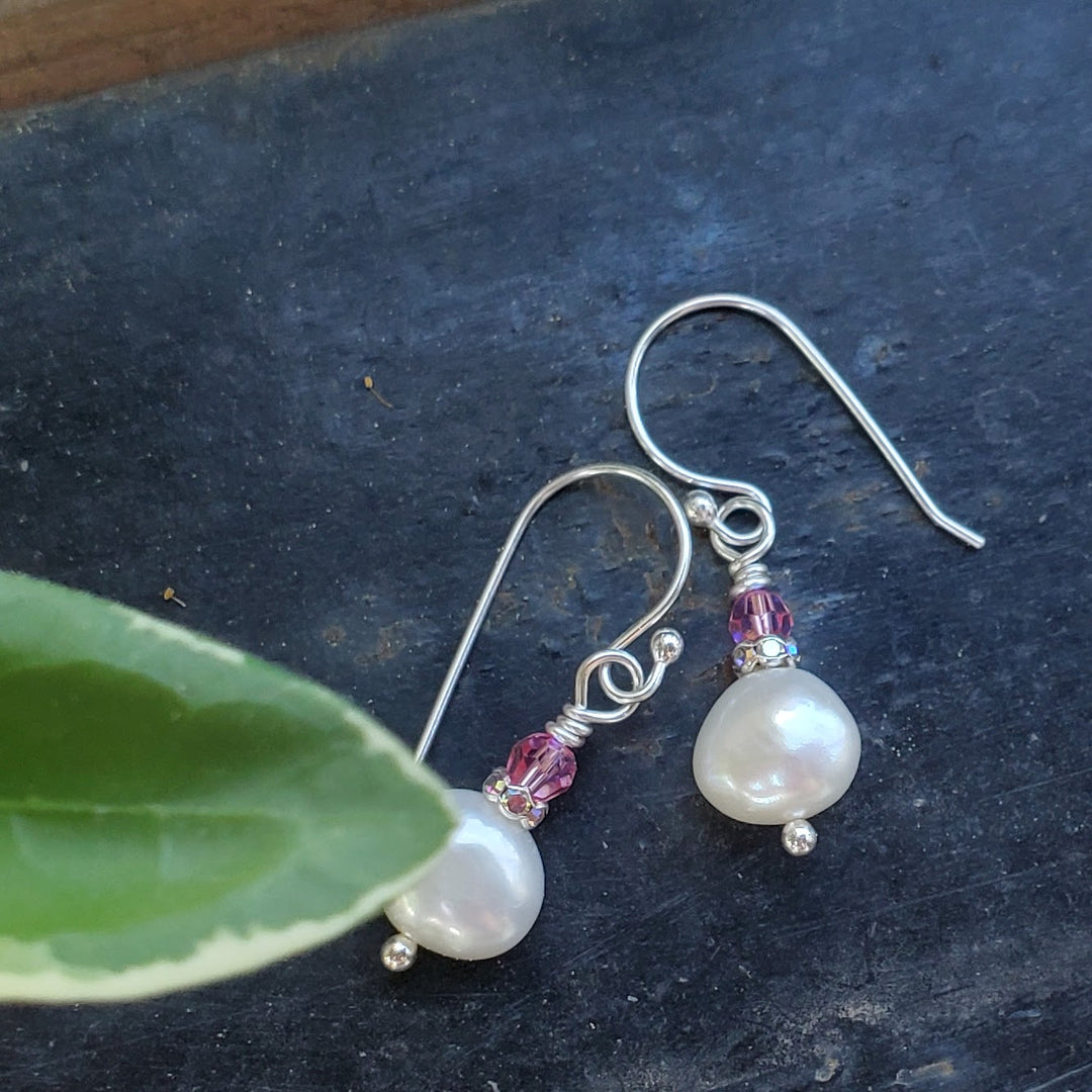 AMD1310-AMD1310-2-AMD1310-3 10mm Freshwater Baroque Pearl Sterling Silver Crystal Dangle Earrings - Earrings - Alexa Martha Designs   