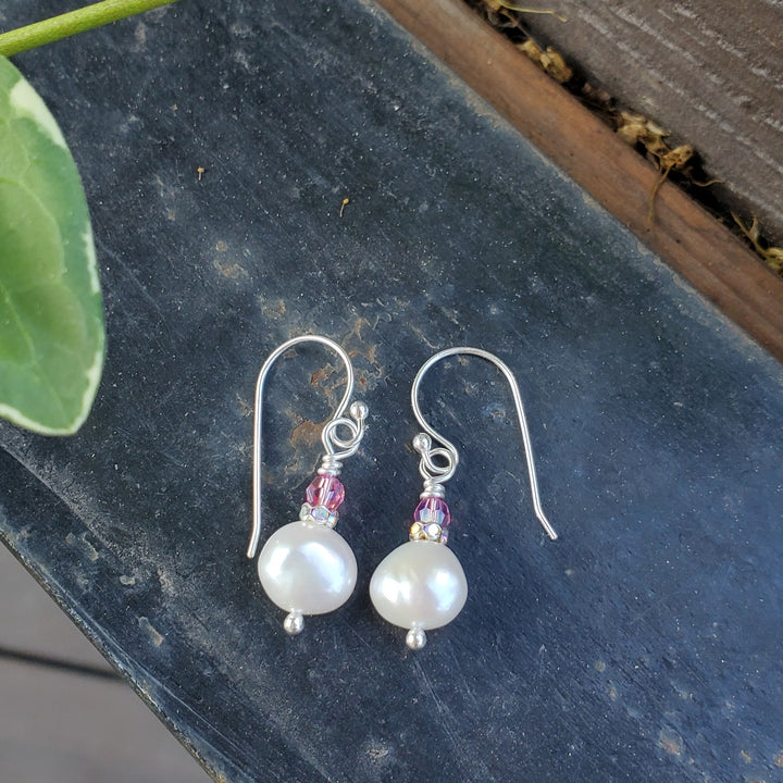AMD1310-AMD1310-2-AMD1310-3 10mm Freshwater Baroque Pearl Sterling Silver Crystal Dangle Earrings - Earrings - Alexa Martha Designs   