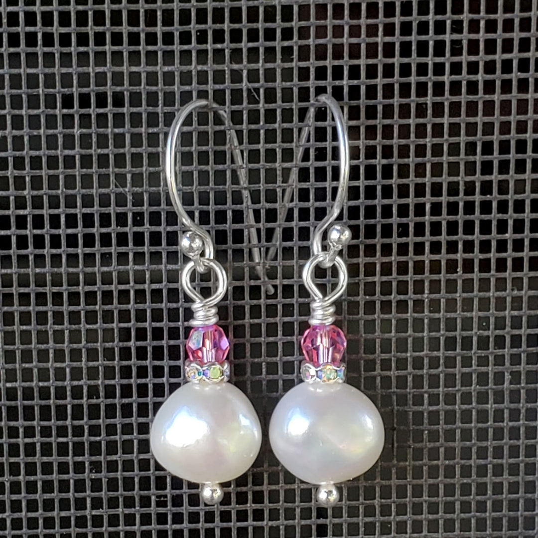 AMD1310-AMD1310-2-AMD1310-3 10mm Freshwater Baroque Pearl Sterling Silver Crystal Dangle Earrings - Earrings - Alexa Martha Designs   
