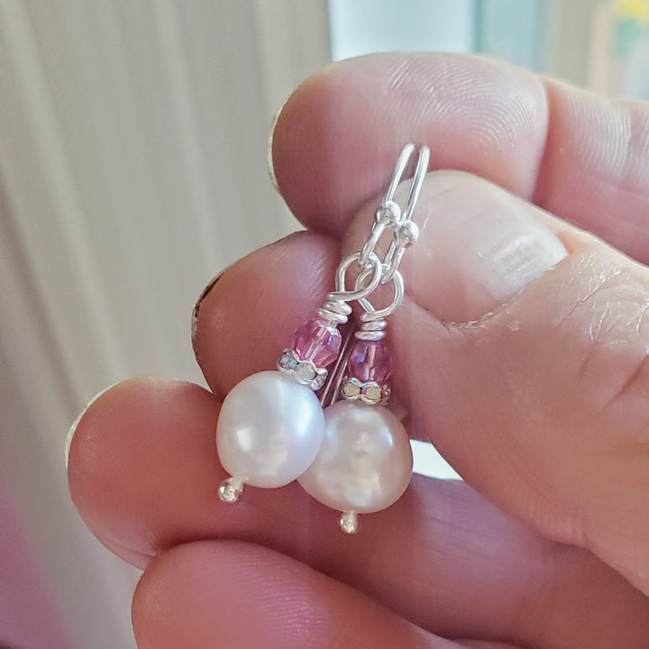 AMD1310-AMD1310-2-AMD1310-3 10mm Freshwater Baroque Pearl Sterling Silver Crystal Dangle Earrings - Earrings - Alexa Martha Designs   
