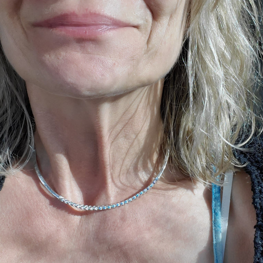 AMD1312 Heavy Gauge 925 Silver Wire Wrapped Swarovski Crystal Choker Necklace - Choker Necklace - Alexa Martha Designs   