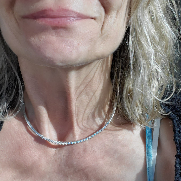 AMD1312 Heavy Gauge 925 Silver Wire Wrapped Swarovski Crystal Choker Necklace - Choker Necklace - Alexa Martha Designs   