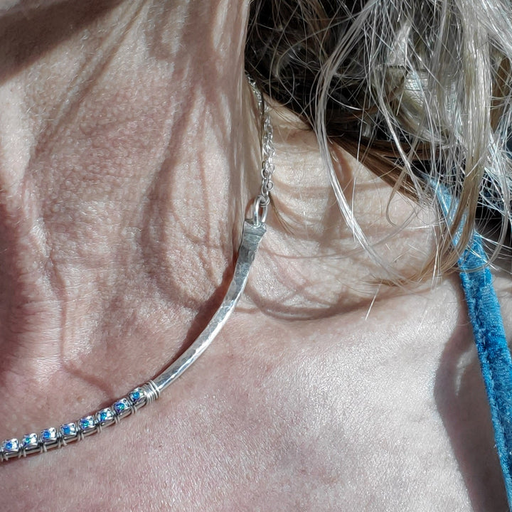 AMD1312 Heavy Gauge 925 Silver Wire Wrapped Swarovski Crystal Choker Necklace - Choker Necklace - Alexa Martha Designs   
