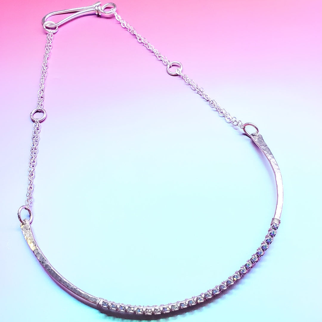 AMD1312 Heavy Gauge 925 Silver Wire Wrapped Swarovski Crystal Choker Necklace - Choker Necklace - Alexa Martha Designs   