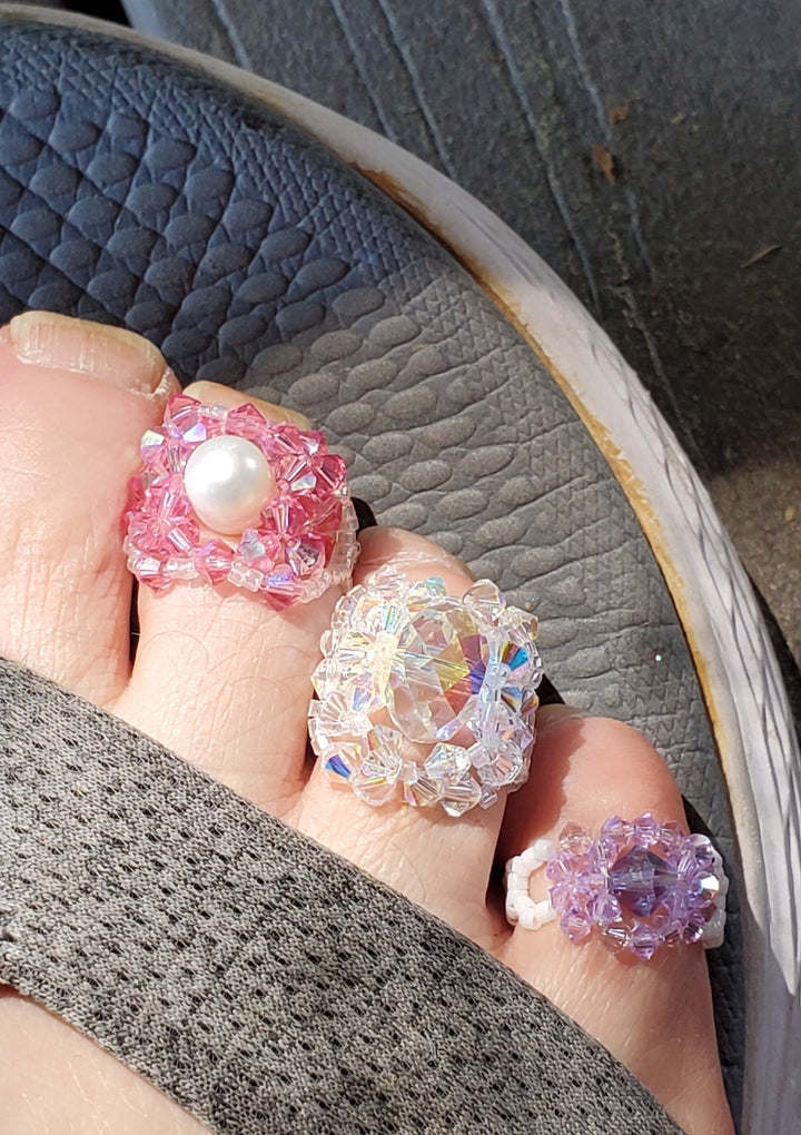 AMD1404-AMD1402-AMD1405-AMD1406-AMD1407-AMD1403-AMD1408-AMD1401 Handmade Beaded Swarovski Glamor Cocktail Toe-Pinky Rings - Ring/Toe Ring - Alexa Martha Designs   