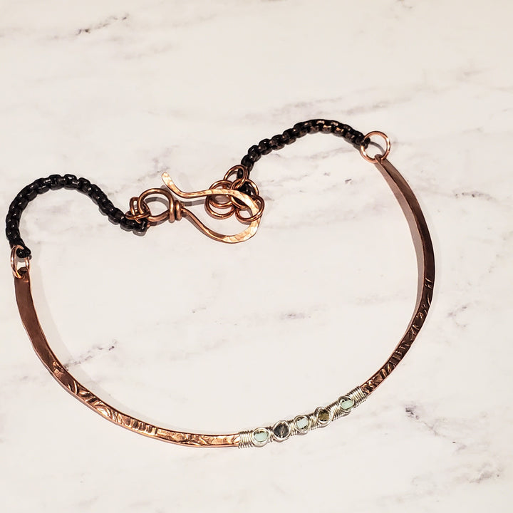 AMD1317 Ergonomic Copper Sculpted Embossed Wire Wrapped Opal Labradorite Gemstone Choker - Choker Necklace - Alexa Martha Designs   