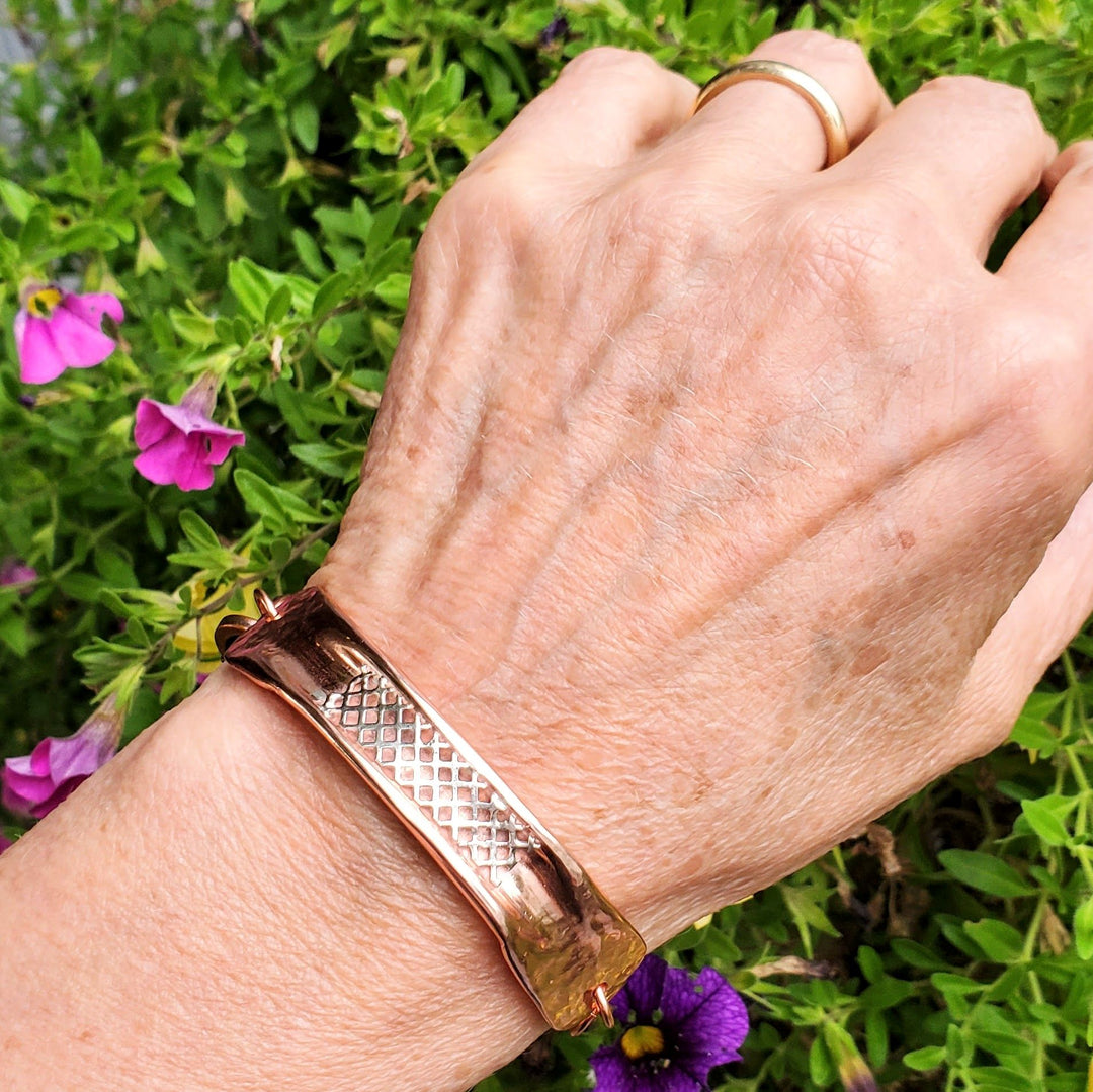 AMD1321-AMD1322 Adjustable Handmade Sculpted Copper Channel Silver Mesh Cuff Bracelet - Cuff Bracelet - Alexa Martha Designs   9919830130992