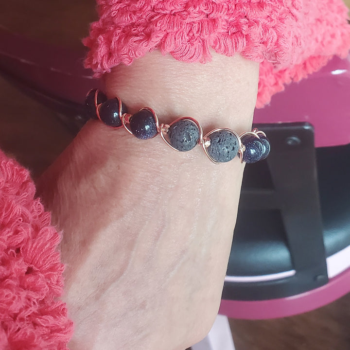 AMD1325 Copper Spiral Twist Wrap Blue Disco Sandstone Beads Lava Rock  Bangle Bracelet - Bangle Bracelet - Alexa Martha Designs   9943769219376