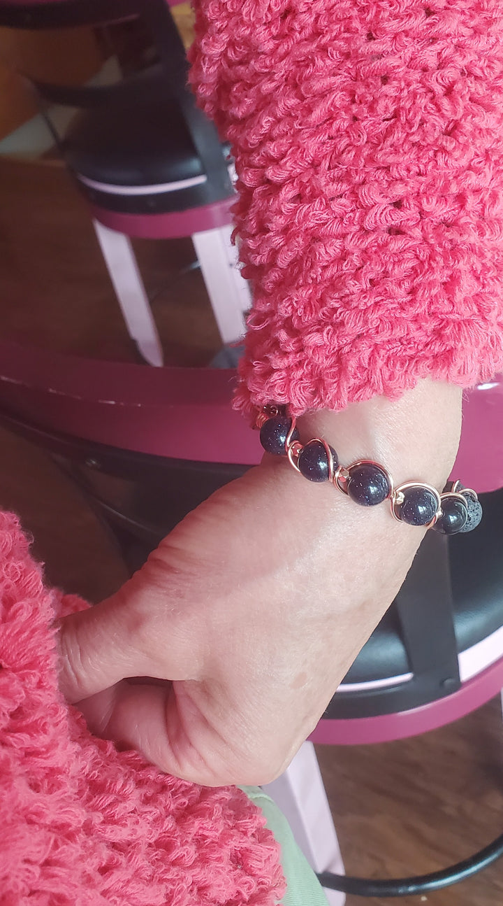 AMD1325 Copper Spiral Twist Wrap Blue Disco Sandstone Beads Lava Rock  Bangle Bracelet - Bangle Bracelet - Alexa Martha Designs   9943769219376