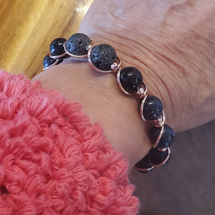 AMD1325 Copper Spiral Twist Wrap Blue Disco Sandstone Beads Lava Rock  Bangle Bracelet - Bangle Bracelet - Alexa Martha Designs   9943769219376