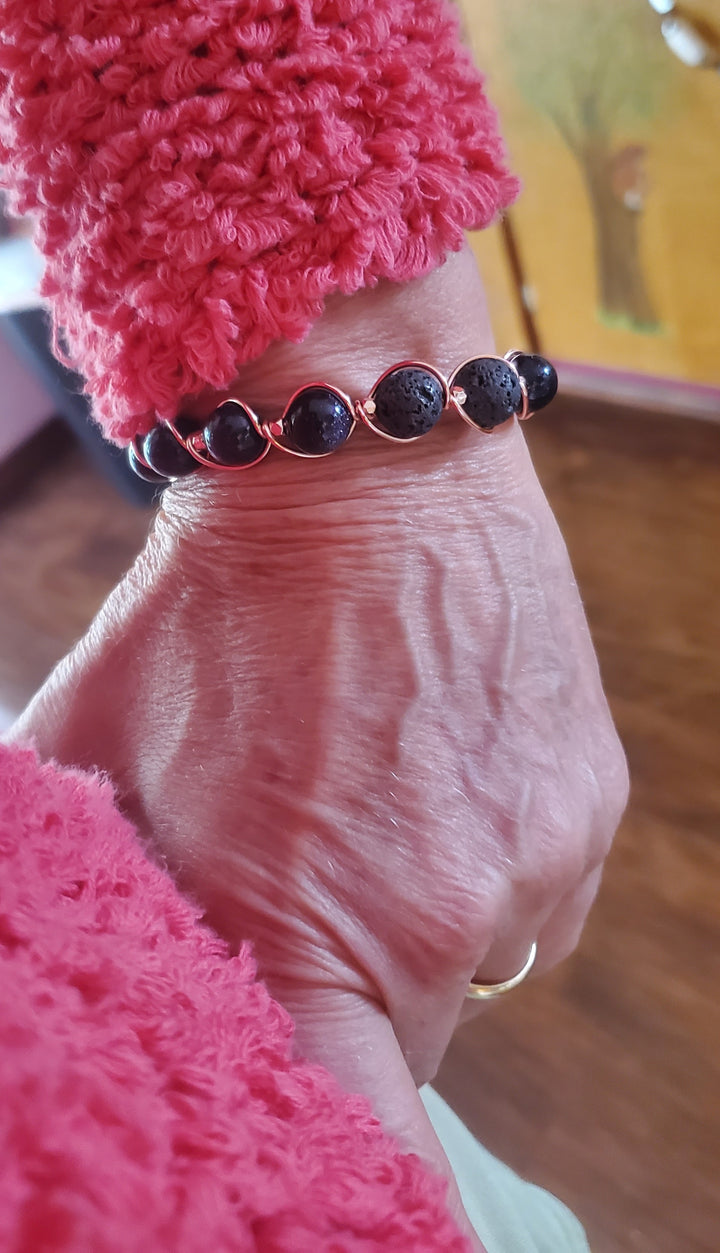 AMD1325 Copper Spiral Twist Wrap Blue Disco Sandstone Beads Lava Rock  Bangle Bracelet - Bangle Bracelet - Alexa Martha Designs   9943769219376