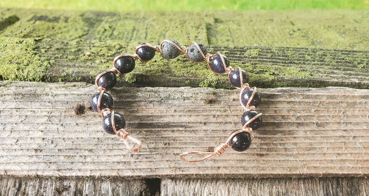 AMD1325 Copper Spiral Twist Wrap Blue Disco Sandstone Beads Lava Rock  Bangle Bracelet - Bangle Bracelet - Alexa Martha Designs   9943769219376