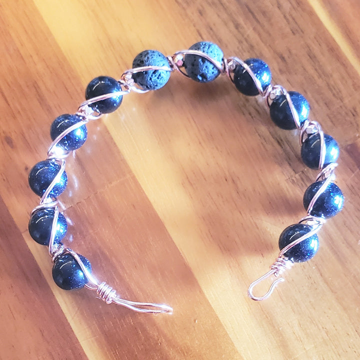AMD1325 Copper Spiral Twist Wrap Blue Disco Sandstone Beads Lava Rock  Bangle Bracelet - Bangle Bracelet - Alexa Martha Designs   9943769219376