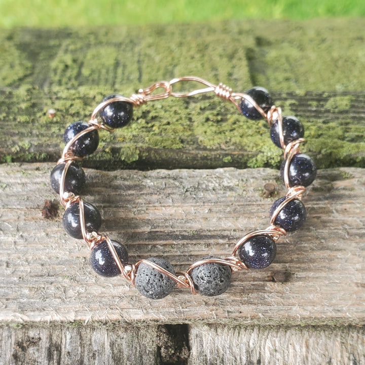 AMD1325 Copper Spiral Twist Wrap Blue Disco Sandstone Beads Lava Rock  Bangle Bracelet - Bangle Bracelet - Alexa Martha Designs   9943769219376
