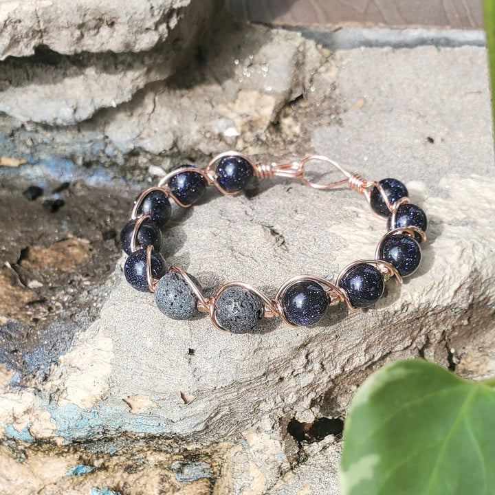 AMD1325 Copper Spiral Twist Wrap Blue Disco Sandstone Beads Lava Rock  Bangle Bracelet - Bangle Bracelet - Alexa Martha Designs   9943769219376