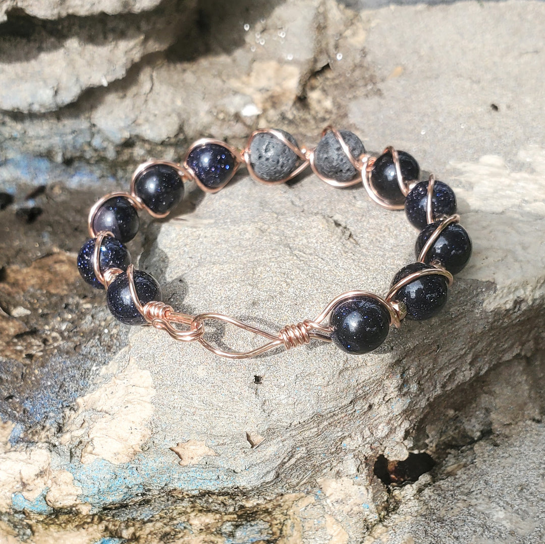 AMD1325 Copper Spiral Twist Wrap Blue Disco Sandstone Beads Lava Rock  Bangle Bracelet - Bangle Bracelet - Alexa Martha Designs   9943769219376