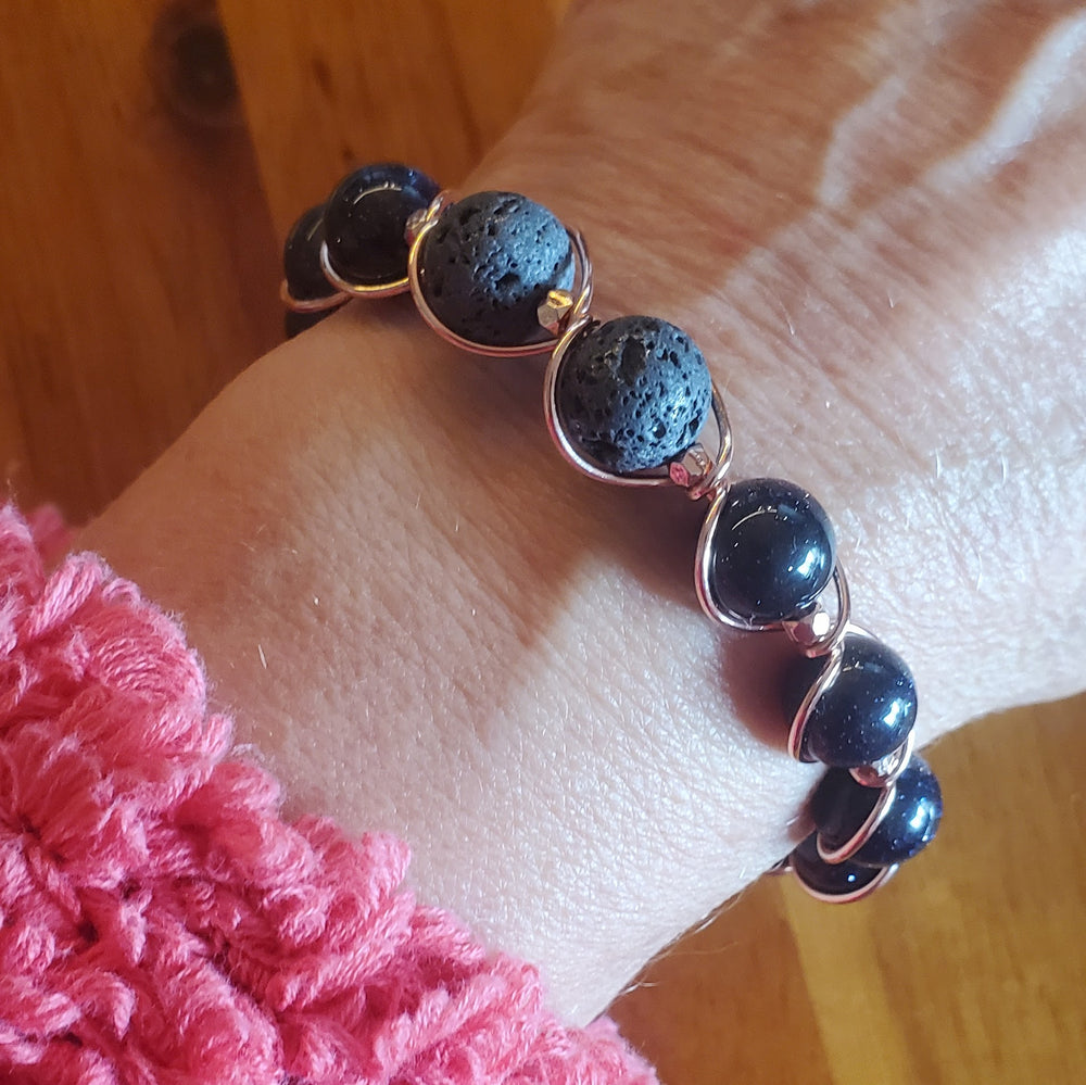 AMD1325 Copper Spiral Twist Wrap Blue Disco Sandstone Beads Lava Rock  Bangle Bracelet - Bangle Bracelet - Alexa Martha Designs   9943769219376