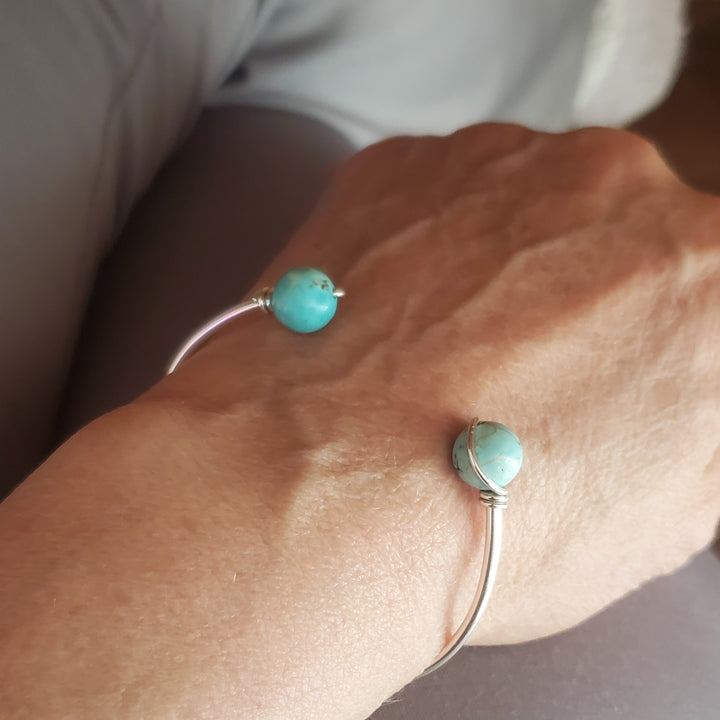 Handmade Silver Wire Wrapped Bead Ball End Cuff Bangles