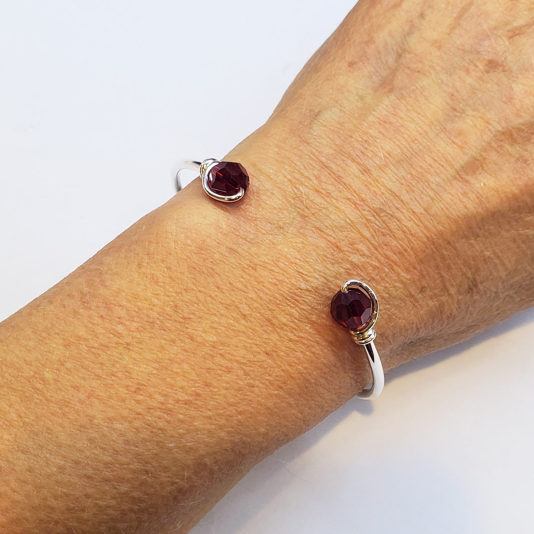 Handmade Silver Wire Wrapped Bead Ball End Cuff Bangles