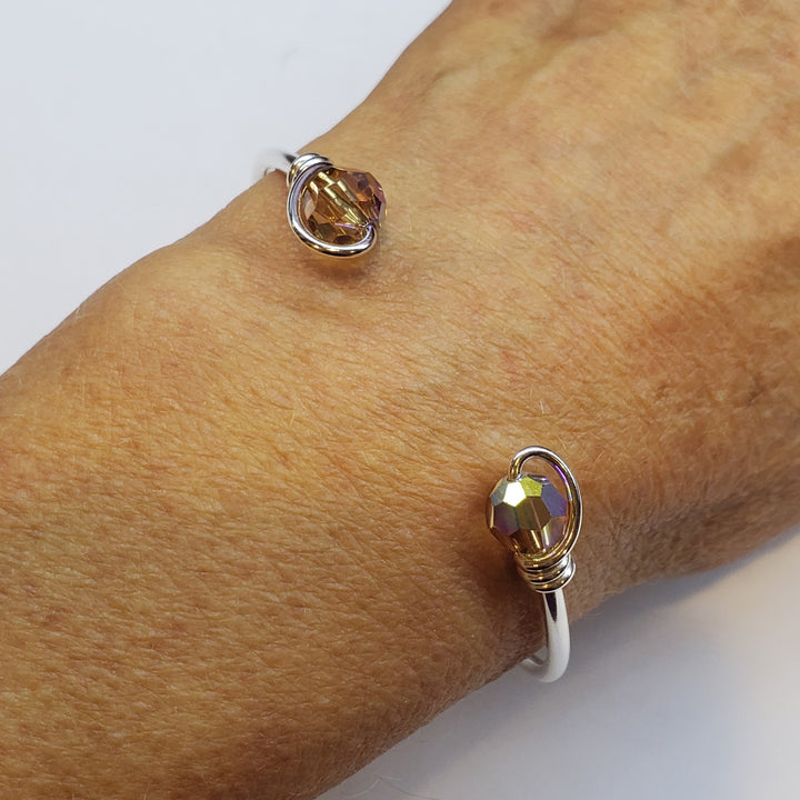 Handmade Silver Wire Wrapped Bead Ball End Cuff Bangles