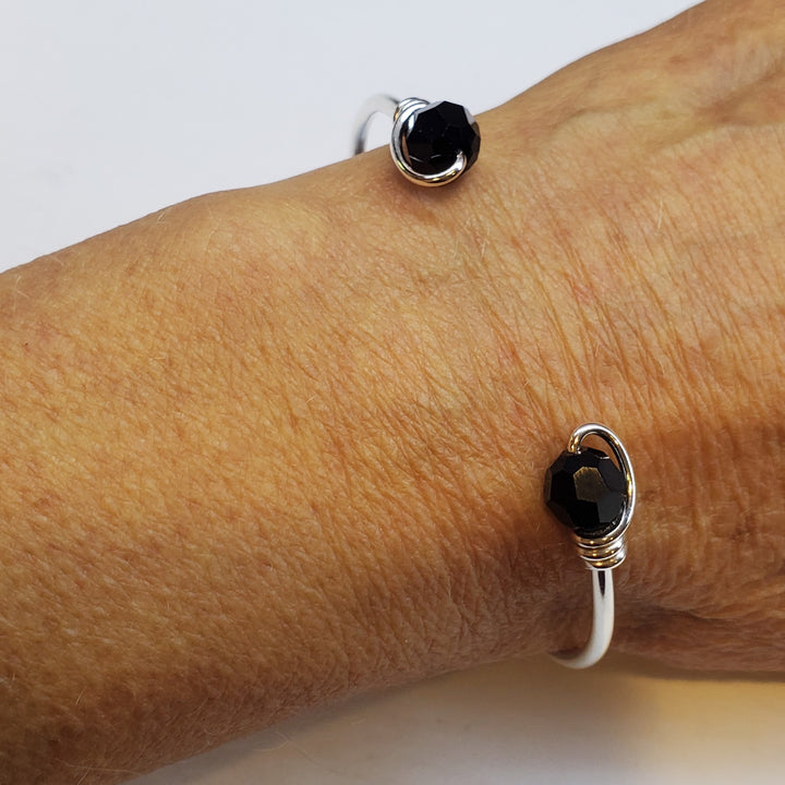 Handmade Silver Wire Wrapped Bead Ball End Cuff Bangles