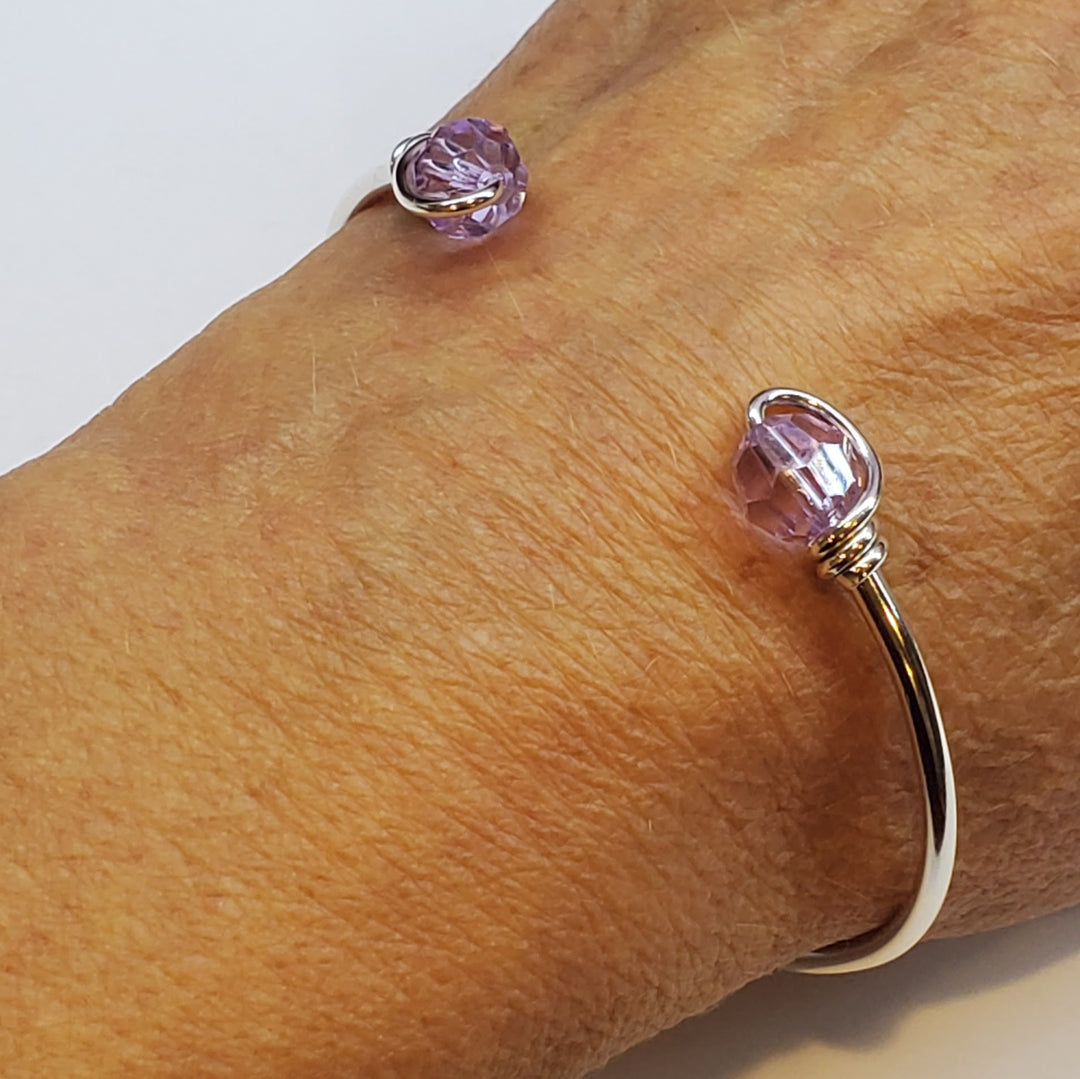 Handmade Silver Wire Wrapped Bead Ball End Cuff Bangles