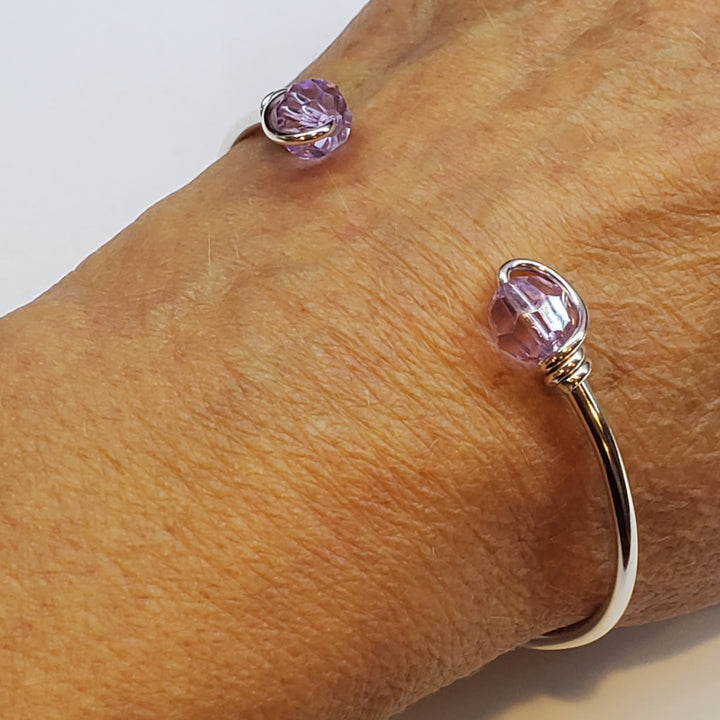 Handmade Silver Wire Wrapped Bead Ball End Cuff Bangles