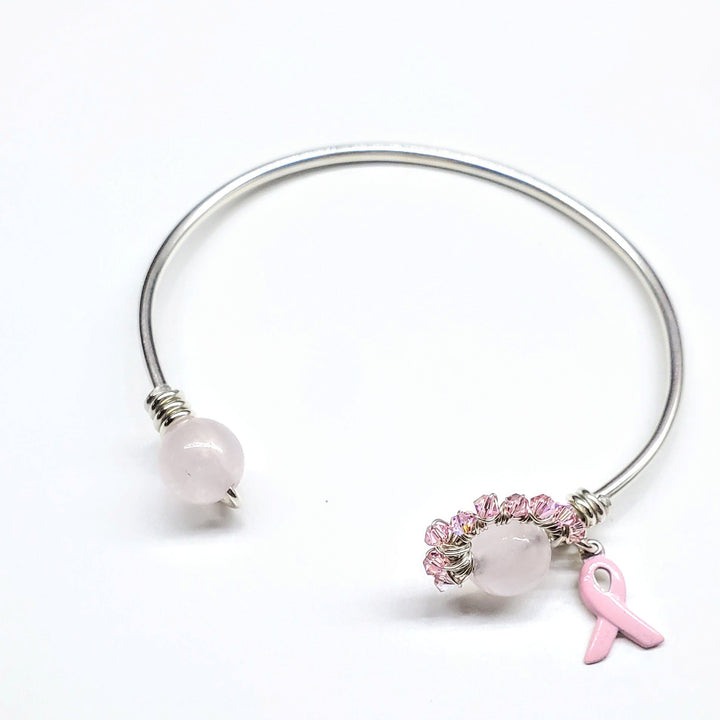 Pink Crystal Breast Cancer Awareness Rose Quartz Bead Ball End Cuff