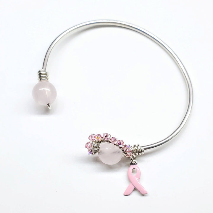 Pink Crystal Breast Cancer Awareness Rose Quartz Bead Ball End Cuff