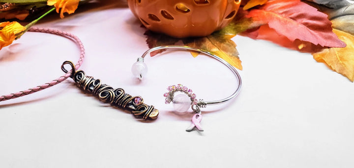 AMD1333 Handmade Wire Sculpted Ribbon Pink Crystal Copper Bar Pendant Necklace - Necklace - Alexa Martha Designs   9969560453424