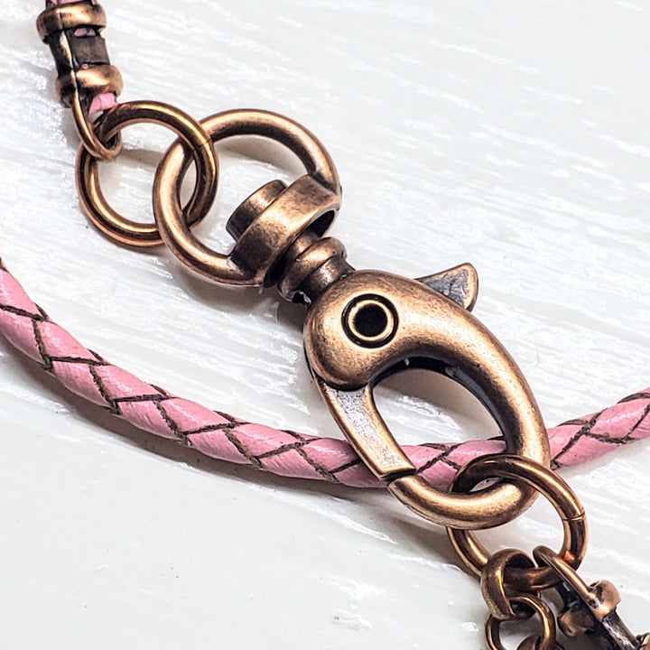 AMD1333 Handmade Wire Sculpted Ribbon Pink Crystal Copper Bar Pendant Necklace - Necklace - Alexa Martha Designs   9969560453424