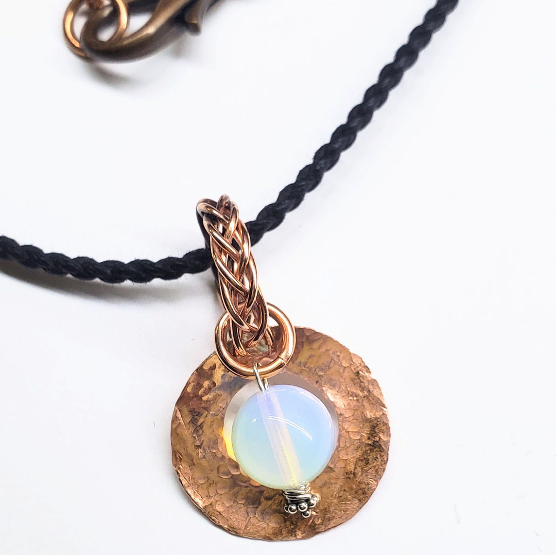 Handmade Copper 5 Wire Braided Bail Gemstone Hammered Copper Donut Pendant Necklace