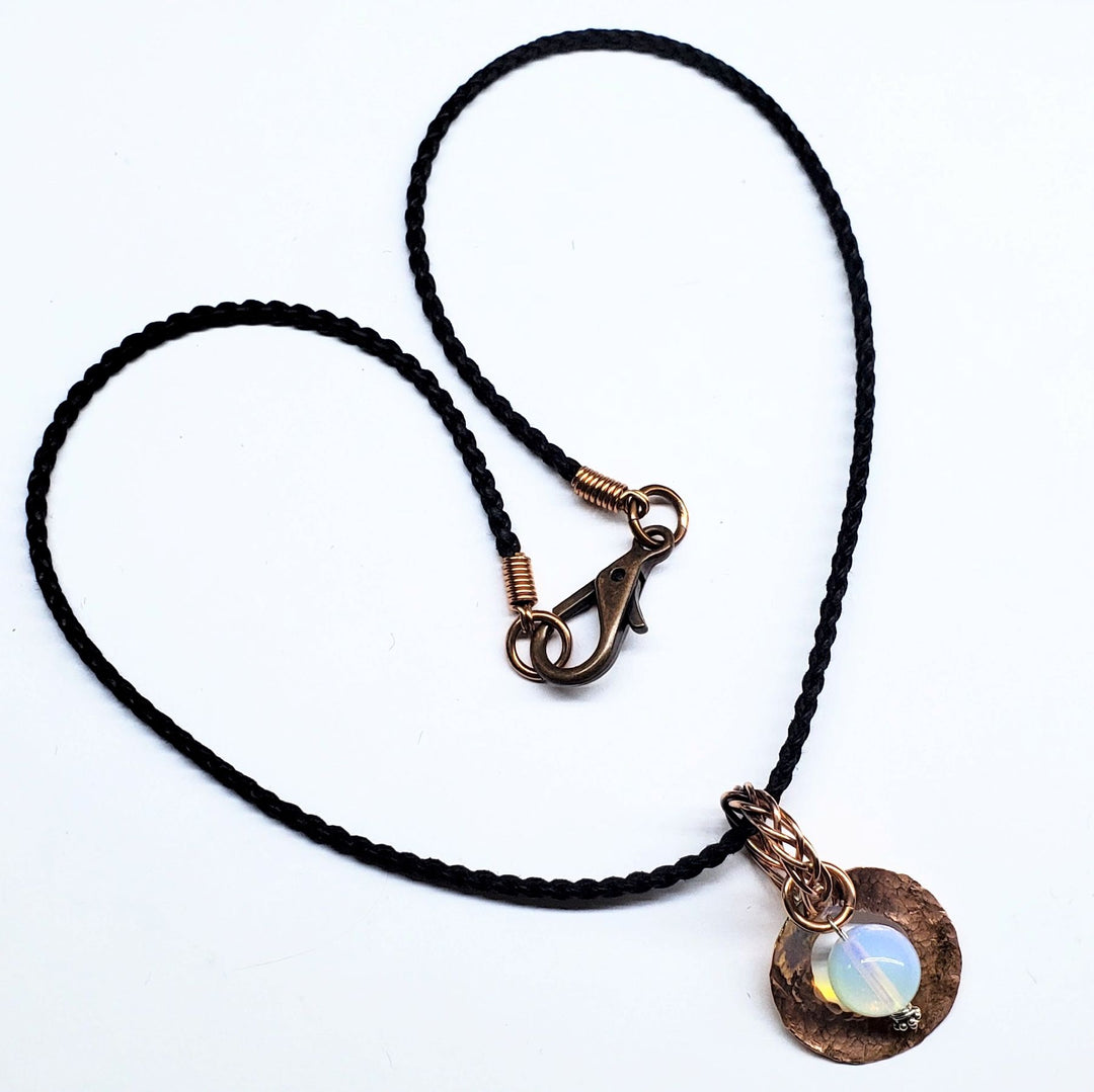 Handmade Copper 5 Wire Braided Bail Gemstone Hammered Copper Donut Pendant Necklace