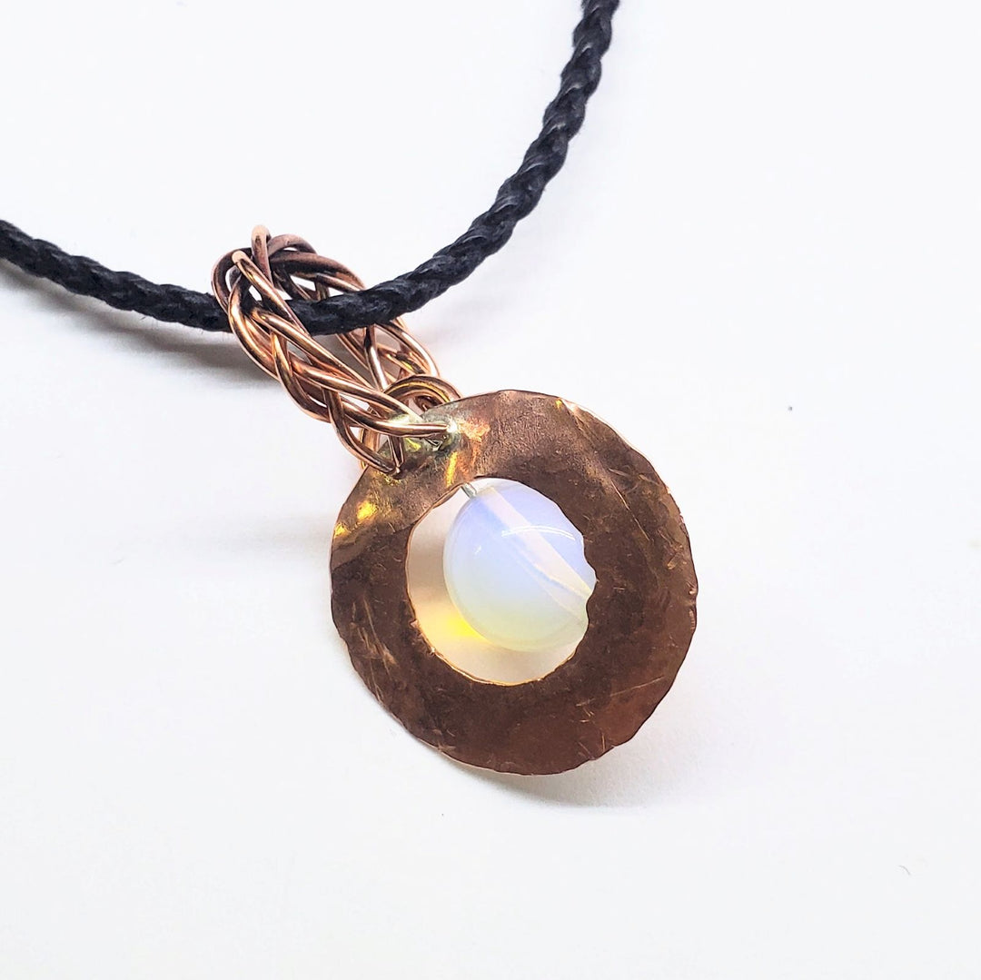 Handmade Copper 5 Wire Braided Bail Gemstone Hammered Copper Donut Pendant Necklace