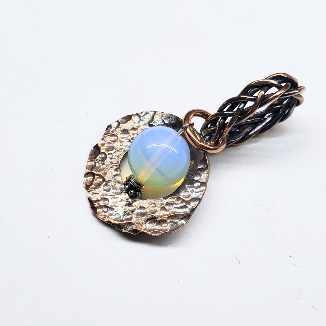 Handmade Copper 5 Wire Braided Bail Gemstone Hammered Copper Donut Pendant Necklace