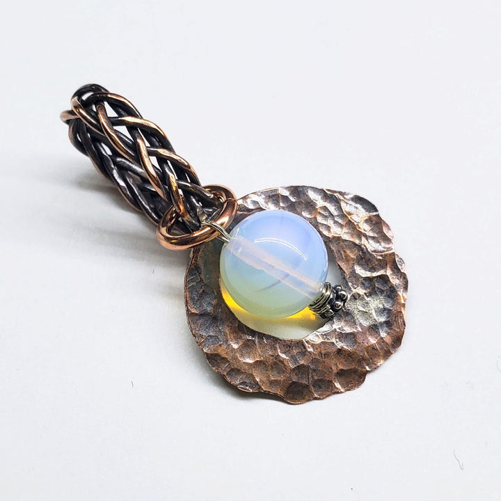 Handmade Copper 5 Wire Braided Bail Gemstone Hammered Copper Donut Pendant Necklace