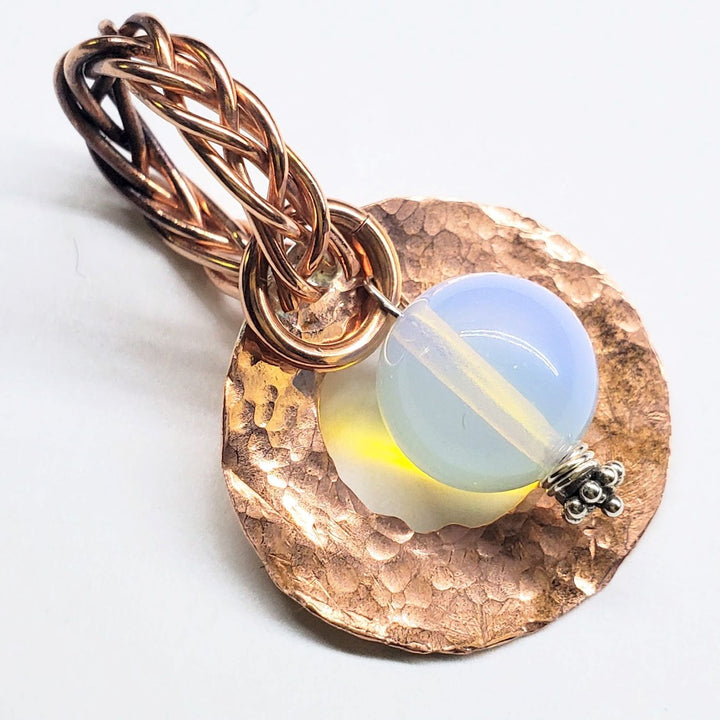 Handmade Copper 5 Wire Braided Bail Gemstone Hammered Copper Donut Pendant Necklace