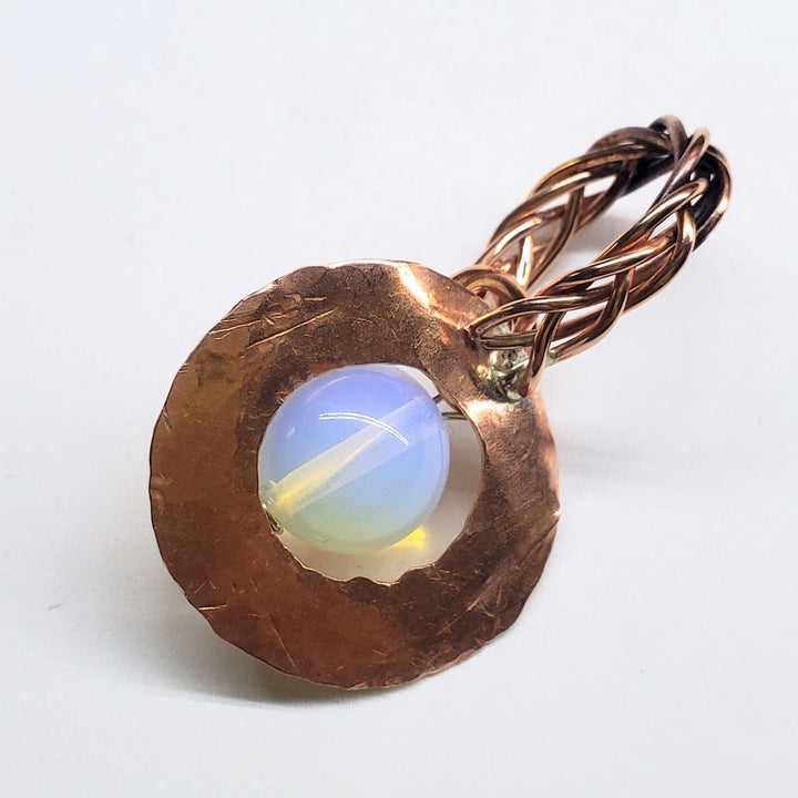 Handmade Copper 5 Wire Braided Bail Gemstone Hammered Copper Donut Pendant Necklace