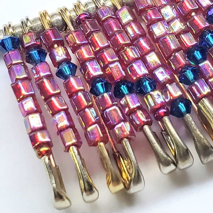 Sparkly Beaded Red Blue Swarovski Crystal Zig Zag Safety Pin Bib Choker Necklace