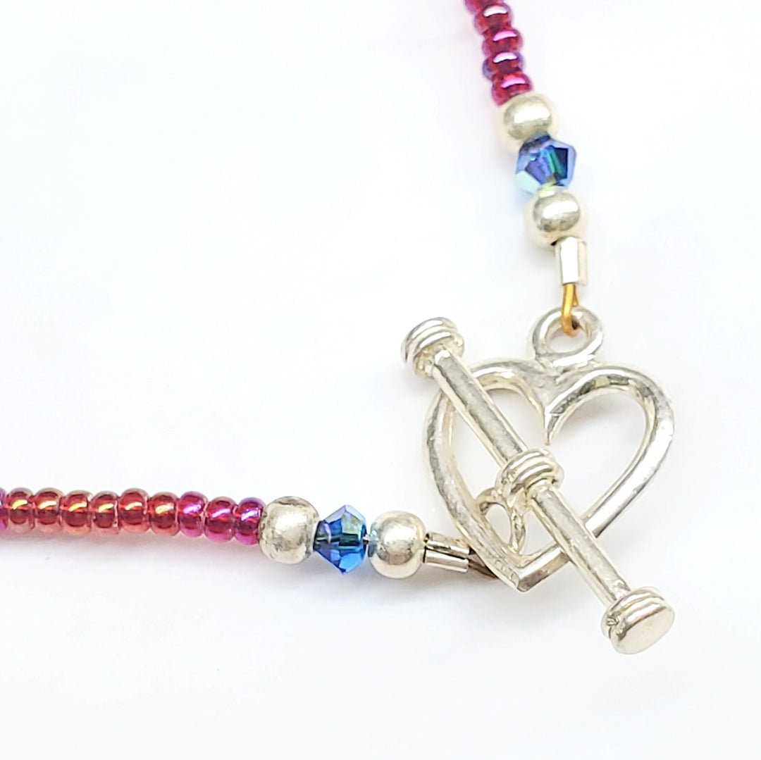 Sparkly Beaded Red Blue Swarovski Crystal Zig Zag Safety Pin Bib Choker Necklace