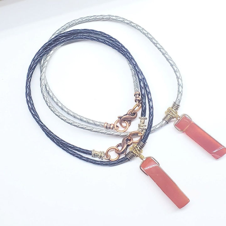 Handmade Wire Wrapped Rustic Raw Cut Red Agate Stick Bolo Leather Necklaces