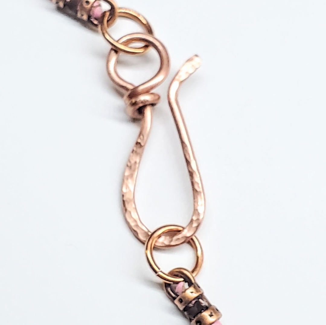 Copper Silver Tubular Wire Coiled  Fuchsia Crystal  Drop Pendant Necklace