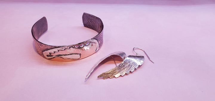Copper Sculpted Angel Wing Frame Cuff Bracelet