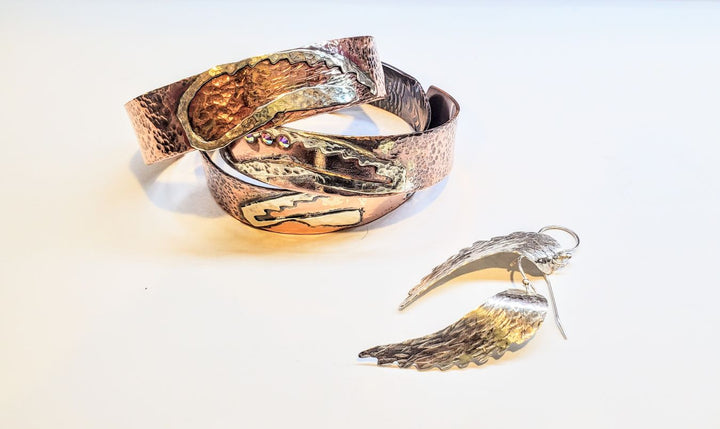 Copper Sculpted Angel Wing Frame Cuff Bracelet